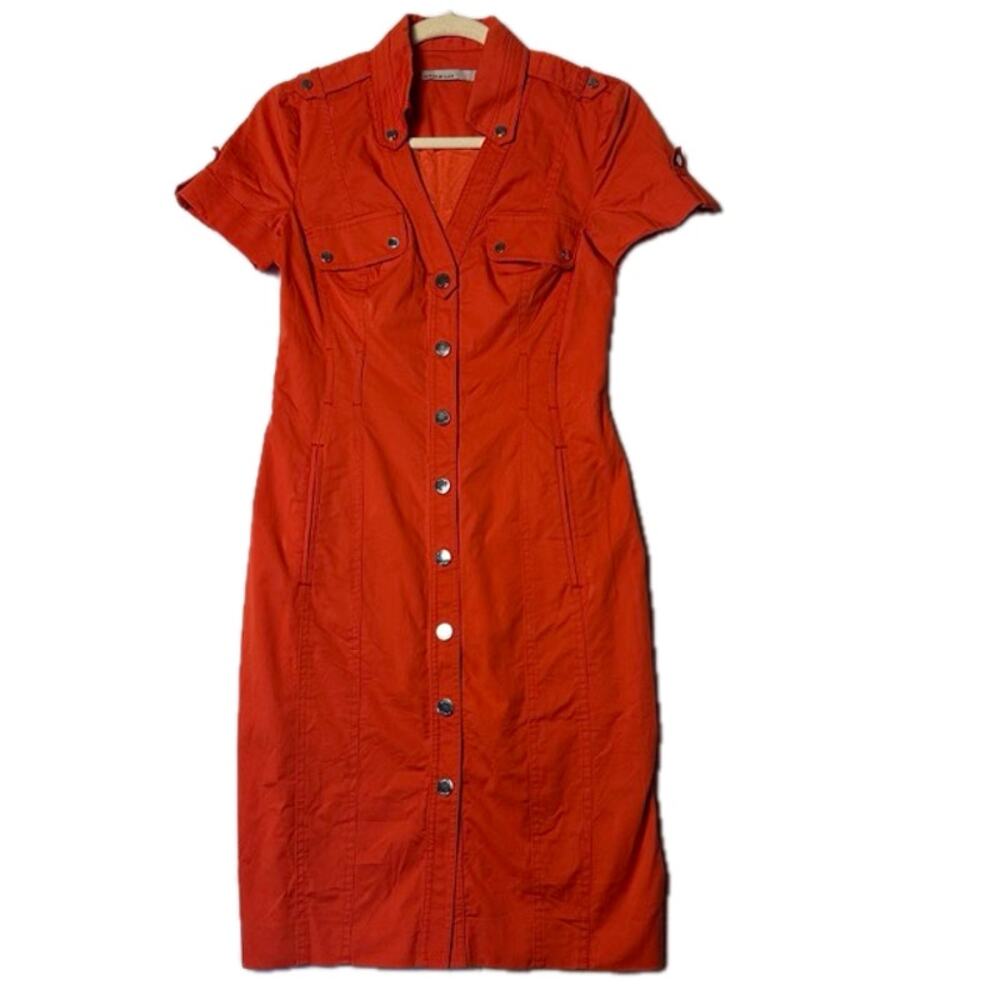 Karen Millen Red Utility Shirt Dress Silver Hardware Size 6